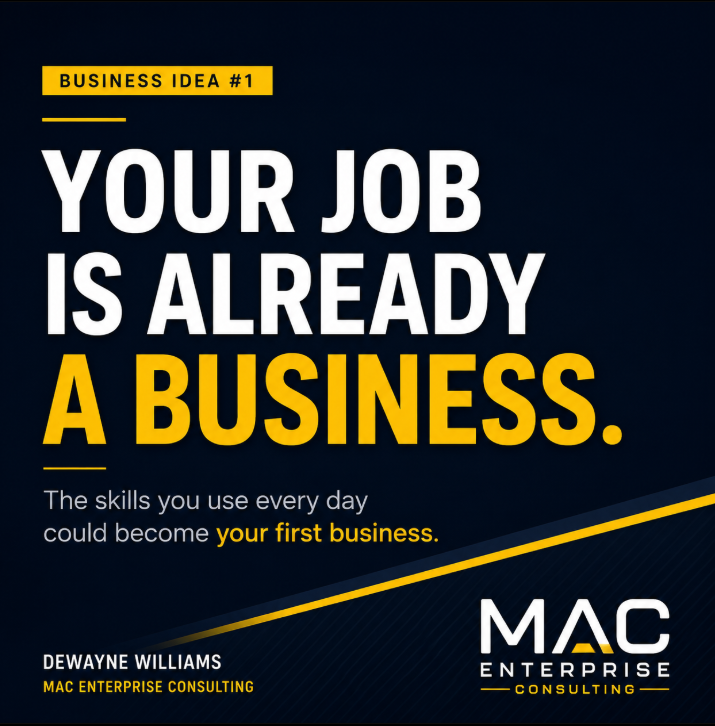 Featured image for the blog "Your Job Is Already a Business," showing how the skills you use every day can become an ebook, digital product, or business.