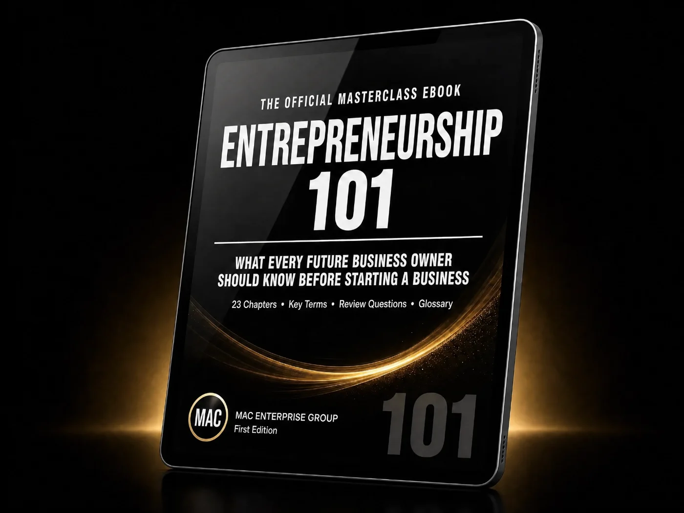 Entrepreneurship 101 eBook shown on a tablet