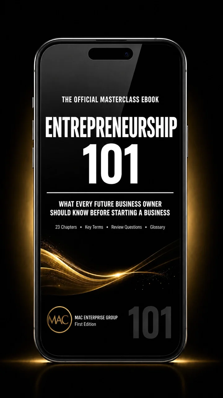 Entrepreneurship 101 eBook on a phone