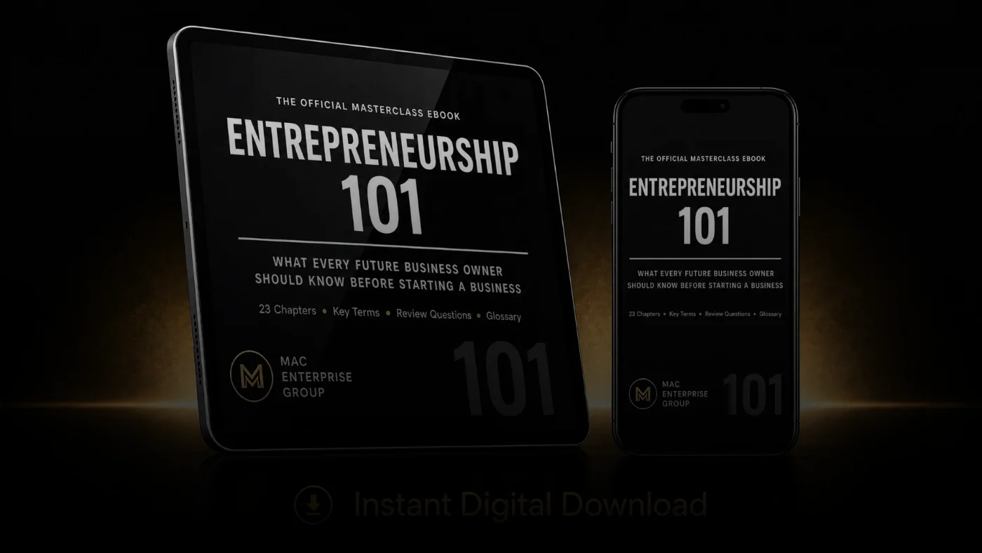Entrepreneurship 101 eBook on a tablet and a phone